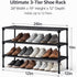 Generic 3-Tier Closet, Stackable Shoe Rack Organizer with Handle & Cleaning Brush, Adjustable Metal Shoe Shelf
