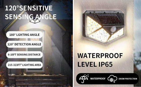 2 Pack Solar Lights Outdoor, 100 LED Motion Sensor Lights with 3 Modes, Wireless IP65 Waterproof Security Lights for