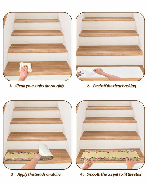 BOHOOSKYLAR 4 8"x30" Ice Cream Stair Treads Cake Vintage Cotton and Linen Background Indoor Non Slip Peel and Stick