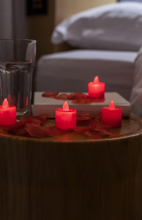 LANKER 12 Pack Red Flameless LED Tea Lights Candles, Battery Operated Electronic Fake Candles