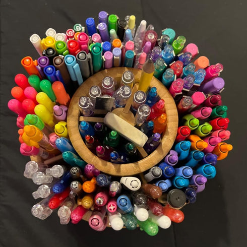 SOUJOY Bamboo Pen Holder Organizer, 360° Rotating Art Supply Caddy with 11 Compartments, Holds 200+ Pencils, Office Box