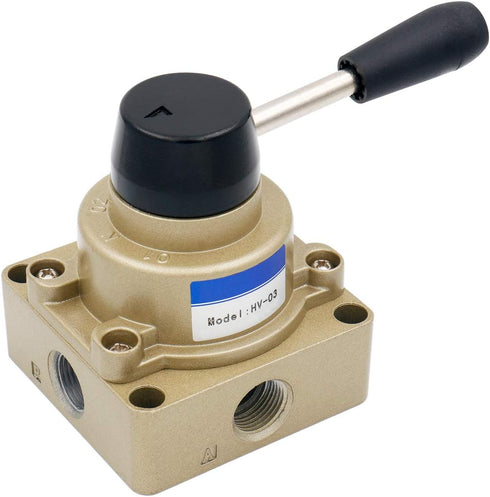 Baomain Pneumatic Rotary Lever Hand Control Valve HV-03, PT 3/8 3 Position 4 Way Air Flow Control
