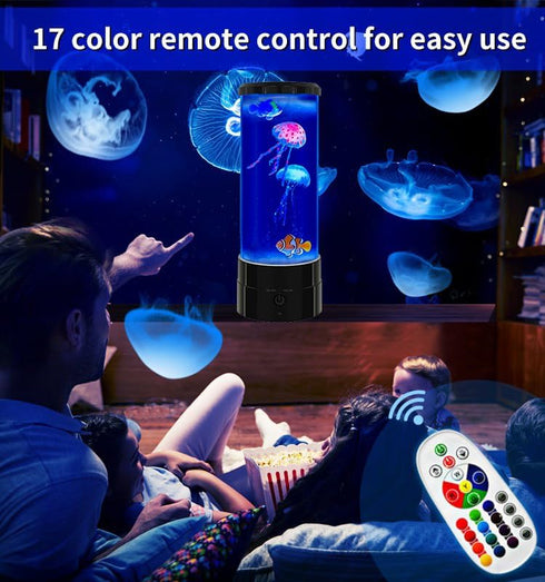 FineLiMoLa 12"-Black 2 2 Fish,16 Jellyfish Lamp Minimalist Cylinder Table Lamp with Large Jellyfish & Color Changing