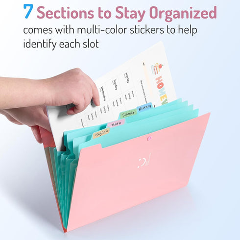 Forvencer Accordion File Organizer, Letter Size, 7 Pocket Expanding Folder for School Office Supplies (Green)