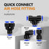 Quick Connect Air Hose Fittings 1/4”OD Push to Connect Fittings Quick Release Pneumatic Kit (15 Spliters,15 Elbows,15 Tee,15 Straight) Air Line Fittings for 1/4"Tube M-137