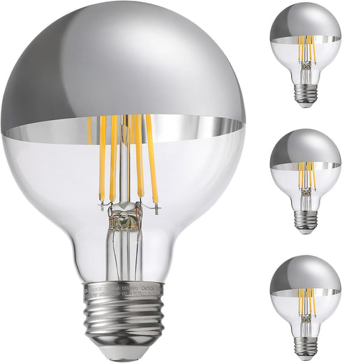 TORCHSTAR Half Chrome LED Light Bulb, 7W Chrome Dipped, G25 Globe, Dimmable, E26 Base, 3000K Warm White, 3 Pack