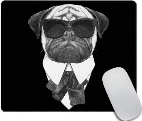 Custom Gaming Mouse Pad - Hand Drawn Cool Pug Dog with Sunglasses, 9.5 X 7.9 Inch (240mmX200mmX3mm)