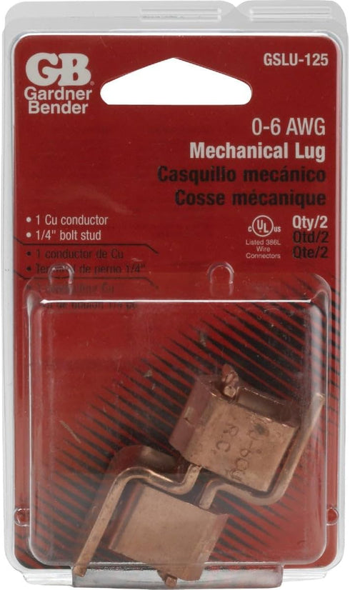Gardner Bender GSLU-125 Copper Mechanical Lug, 1/0-6 AWG (2 pk)