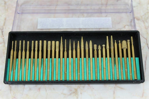 30 pc Titanium Diamond Coated Burrs, Glass Drill Bit Grit 120 Medium with 1/8 Inch Shank for Rotary Tools