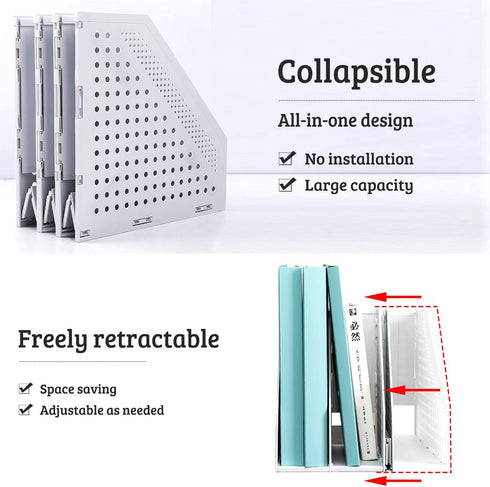 SAYEEC 2Pcs Collapsible Plastic Magazine File Holder, Vertical Binder Organizer for Desk, 3 Compartments, Gray