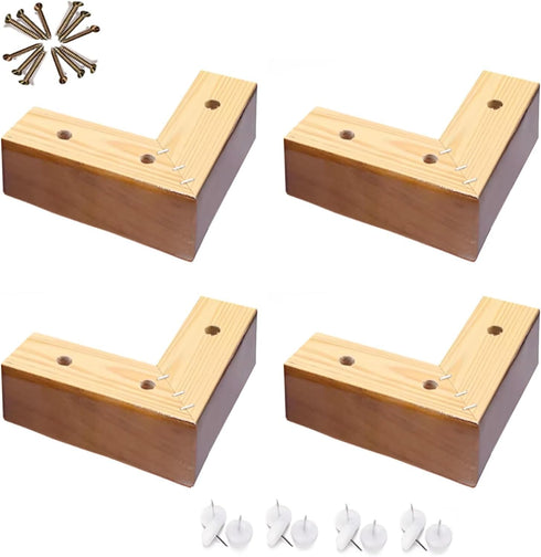 GJHYNT 4 Pack Wooden Furniture Risers, LShaped Bed Risers, 1in 2in Sofa Feet,