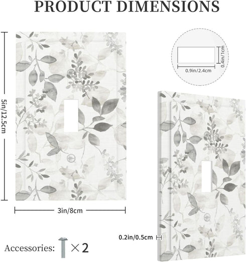 White Gray Eucalyptus Leaf Floral 1 Gang Light Switch Plate Cover for Electrical Switchplate Home Decor