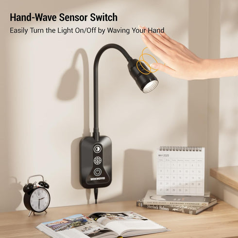 360 60 5 Dimming, 1 Pack Wall Mounted Reading Light for Bed, Headboard Light with Flexible Arm, Hand Wave Sensor