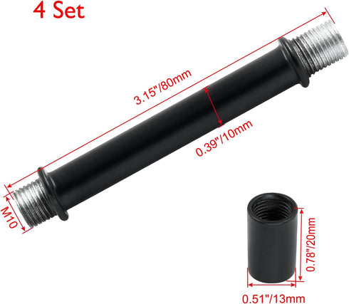 BokWin 4 M10 Lights(3.15 Inch Pcs Lamp Extension Rod with Connector Black Pendant Extension Rods Replacement