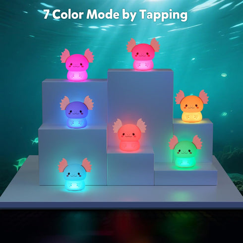 ollycasa Dimmable 3 Axolotl Night Light for Kids, Rechargeable Bedroom Bedside Lamp, Night Lamp for Kids Room, Nursery