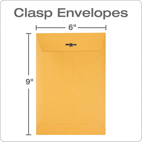Quality Park 6 x 9 Clasp Envelopes, 100 per Box, Kraft Paper with Clasp and Gummed Closures