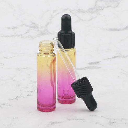 Ellbest 14pcs 10ml Essential Oil Dropper Glass Bottle, Colorful Reusable Bottles for Travel (Yellow Gradient)
