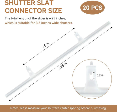IFERLA 20. (2 3.25" Qty Shutter Vane Repair Slider Connector, Shutter Tilt Rod Connectors Replacement for Blinds