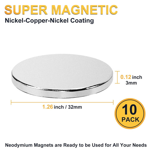UCINNOVATE Neodymium Disc Magnets, 1.26 Inch Rare Earth Magnets with Adhesive Backing, 10 Pcs for DIY Projects