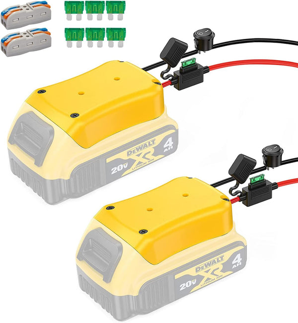 2 Pack Power Wheel Adapter for Dewalt 20V Battery Series, Fuse, Switch & Wire Terminal for RC Toys & Robotics
