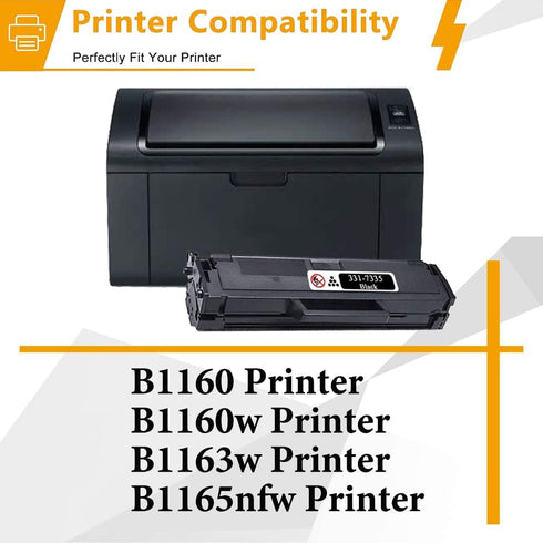 B1160W Toner Cartridge Black Replacement for Dell B1160 B1160w B1163w B1165nfw (1 Pack, 331-7335 YK1PM HF44N HF442)