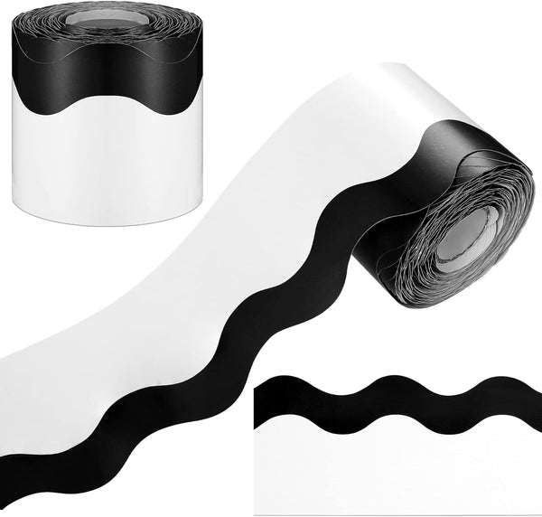 Black and White Bulletin Board Borders – Scalloped Wavy Line Board Trim for Desks, Lockers, Home School Classroom Decor