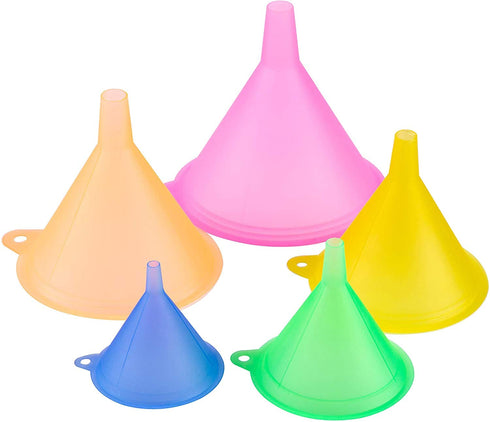 iSnuff Kitchen Funnel Set, 5 Sizes, Plastic Cooking Funnel with Narrow Spout for Bottles, Jars, Bowls