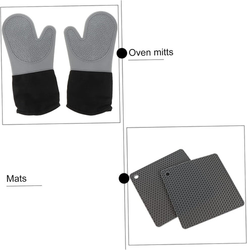 Set Cabilock Flexible Kitchen Mitts Mat Silicone Placemat Safe Handling of Hot Items Nesting Glove
