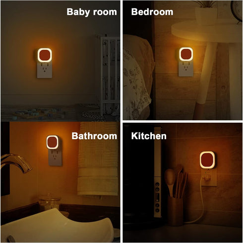 YUNLEX 4 Pack 3-Level Dimmer, Amber Night Light, Dusk to Dawn Sensor, Warm Glare-Free Reflected Glow, Auto On/Off
