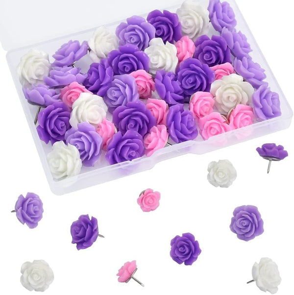 Purple Rose Flower Push Pin - Gradient Color Decorative Cute Thumbtacks for Bulletin Board, School, Home, Office