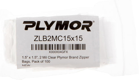 Plymor 1.5" x 1.5" Zipper Reclosable Plastic Bags, 2 Mil, Pack of 100