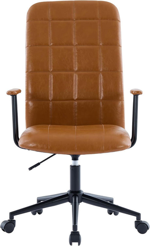 Clyrava 360 Antique Brown PU Leather High Back Office Chair with Armrest Soft, Foam Seat Swivel, Black Powder Coated