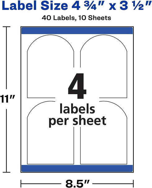 Avery Arched Wine Labels, Sure Feed for Laser Printers, 4.75" x 3.5", 40 White Labels (22826)