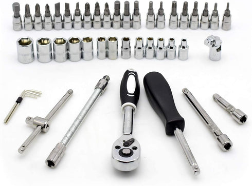 YUFANYA 46PCS 1/4 inch Drive Socket Set, Metric Ratchet Wrench with 4-14mm CR-V Sockets, Mechanic Tool Kits