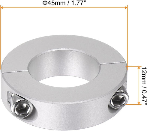2pcs Double Split Shaft Collar for 25mm Shaft Set Screw Clamp-On Collars, 45mm OD, 12mm Width, for Stoppers, Position, Hold Timing Pulleys, Machine Tools, Industry, Anodization
