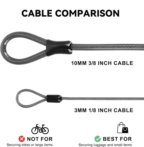 FEUOWEL 3mm (1/8 Inch) 4FT (2 Pack) Security Steel Cable Luggage Lock Safety Cable with Loops Portable Locking Cable