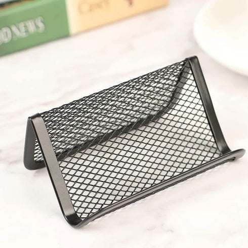 Jowxsx Metal Mesh Business Card Holder, Black Office Card Collection Organizer for Desk Storage