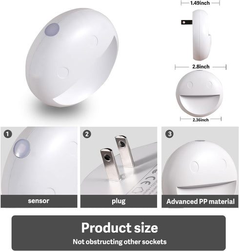 4 Pack 4800-5200K VAVOFO Plug in Night Light with Dusk to Dawn Sensor, Smiley Face LED Night Lights, Daylight White