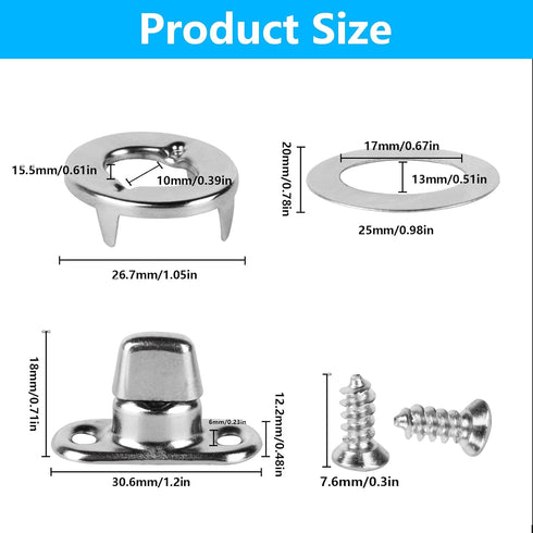 12 Sets Marine Grade Twist Lock Fasteners, Turn Button Fasteners, Turn Button Eyelet and Stud, Common Sense Fasteners Nickel Plated for Boats RVs Caravans Eyelets Turn Buttons, with 24 Screws