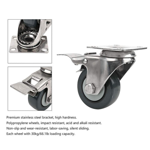 1.5in 304 30kg/66.1lb Silent Casters Locking Stainless Steel Trolleys Loading