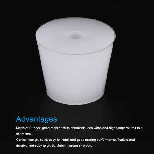MECCANIXITY Silicone Rubber Tapered Plug, 28mm to 37mm with Hole, White for Laboratory Use, 2 Pieces