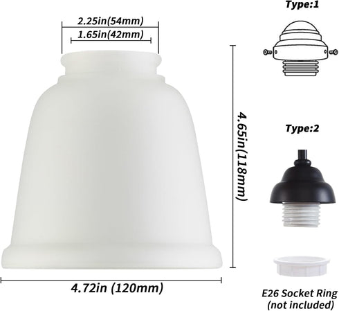 4 Pack 1.65" Frosted Glass Lamp Shade Replacement with Fitter Opening for Ceiling Fan Light Kit Wall Sconce Pendant