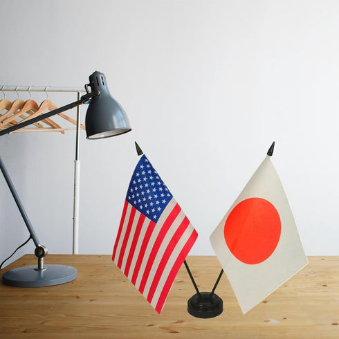 Set-Miniature US American & Japan Friendship Desk Flag, Japanese Flags For Room Display, Twin Desk Flag USA & Japan
