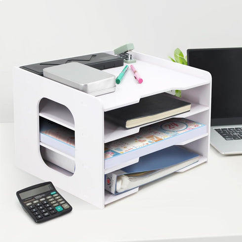 SONGWAY Scrapbook Paper Organizer, 12x12-4 Tier File Organizer for Desk, Stackable Paper Trays for Home Office
