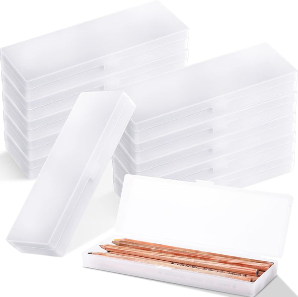 Crtiin 50 Pcs Pencil Boxes Bulk, Plastic Clear Pencil Case for School Supplies Organization (7.17 x 2.36 x 0.94 Inch)