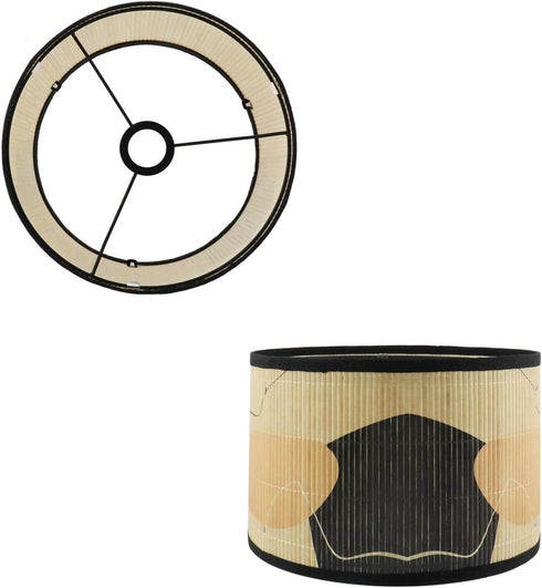 E27 11.8" 11.8" 7.87" 2 Crapyt Drum Wood Lampshade, Round Removable Lamp Cover, Vintage Geometric Pattern Lampshades