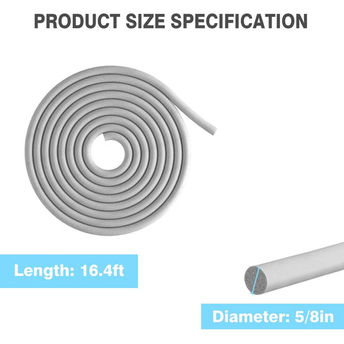 Backer Rod Caulk Saver for Gaps and Joint Concrete Filling, EPDM Rubber Backing Rod Joint Filler (5/8" Diameter x 16.4' Length, Gray)