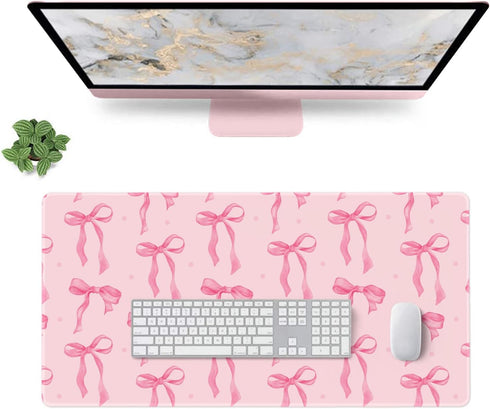 Wirfray Pink Mouse Pad, Pink Desk Mat Bows Laptop Pad Computer Mat, Gaming