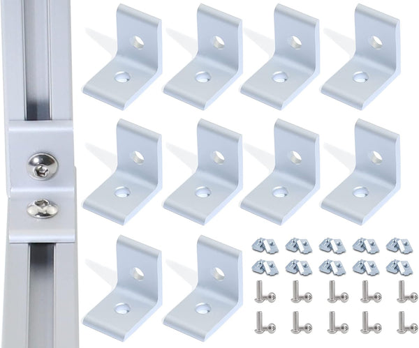 10 Sets 1" x 1" Aluminum Profile L-Shape Corner Bracket with 10pcs Inside Corner Bracket & 20pcs T Nuts and Screws