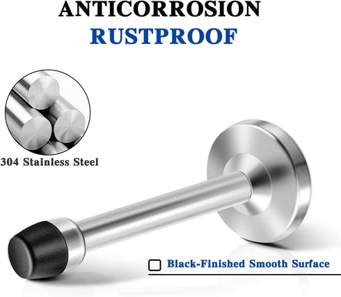 Door Stopper, 5 Inch Stainless Steel Brushed Satin Nickel Doorstop, Modern Mute Wall Mount Door Holder